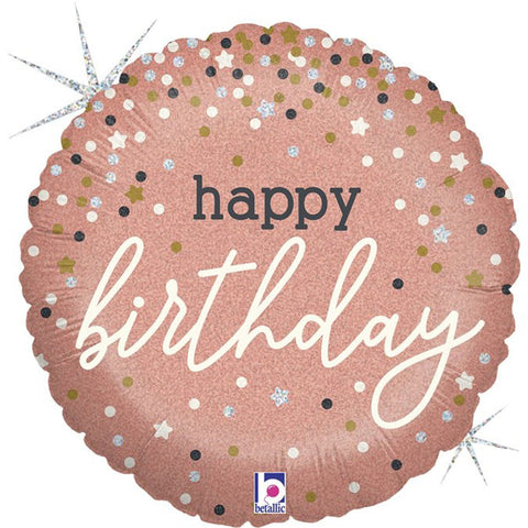 Happy Birthday Rose Gold Holographic Foil Balloon (18")