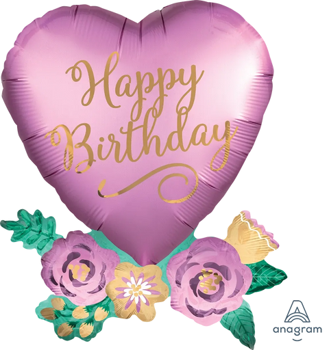 Purple Birthday Heart Supershape Foil Balloon (30")