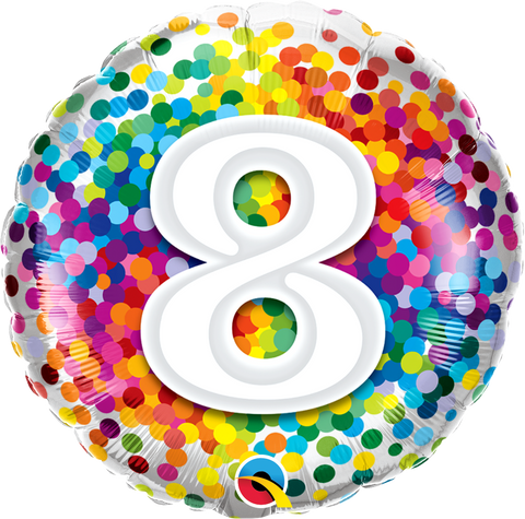 Rainbow Confetti Foil Balloon - Age 8 (18")