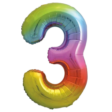 Unique Rainbow Number 3 Foil Balloon (34")