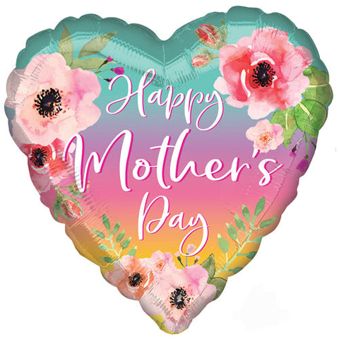 Mother's Day Ombre Flowers Heart Foil Balloon (17")