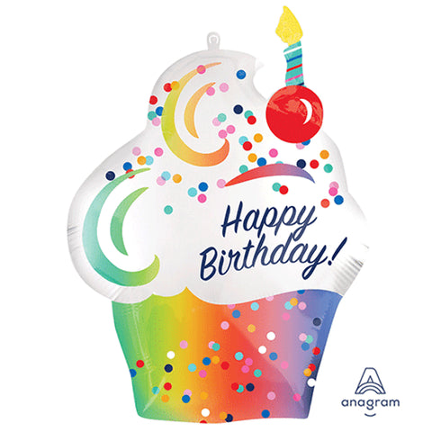 Birthday Rainbow Cupcake Foil Balloon (27")