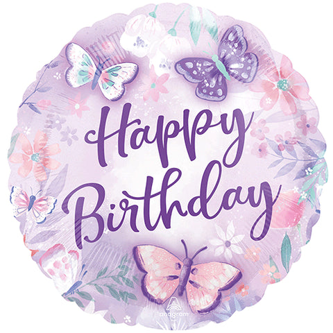 Happy Birthday Butterflies Round Foil (18")