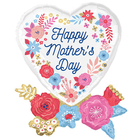 Mother's Day Heart Florals - Supershape Foil Balloon (30")