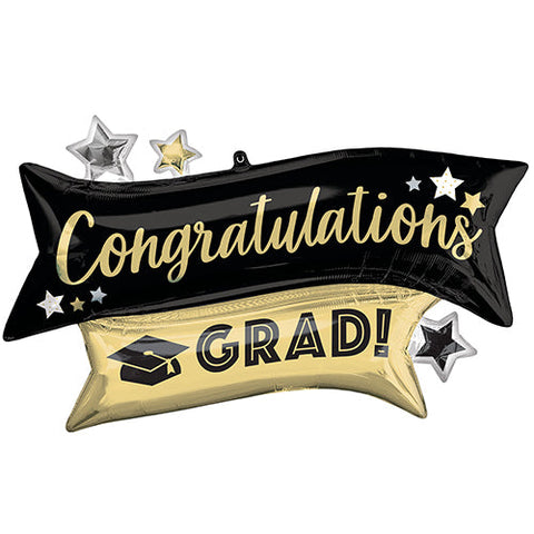 Congratulations Grad Black & Gold - Supershape Foil Balloon (38")