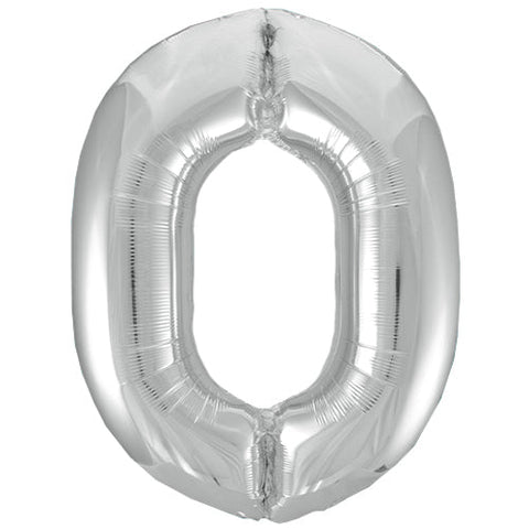 Unique Silver Number 0 Foil Balloon (34")