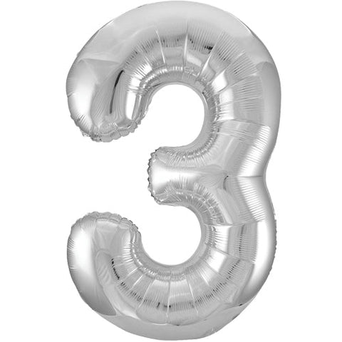 Unique Silver Number 3 Foil Balloon (34")