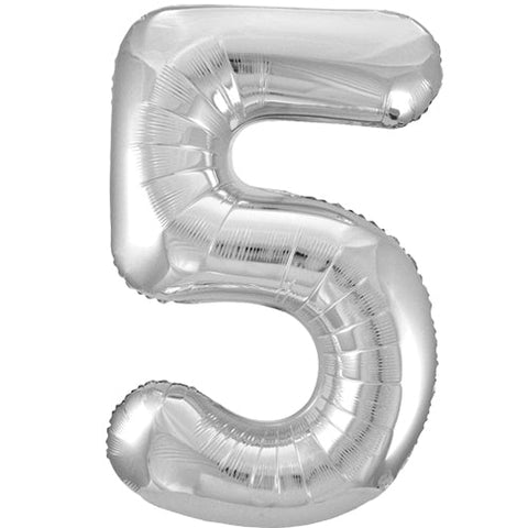 Unique Silver Number 5 Foil Balloon (34")