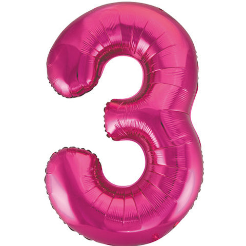 Unique Pink Number 3 Foil Balloon (34")