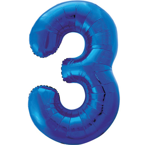 Unique Blue Number 3 Foil Balloon (34")