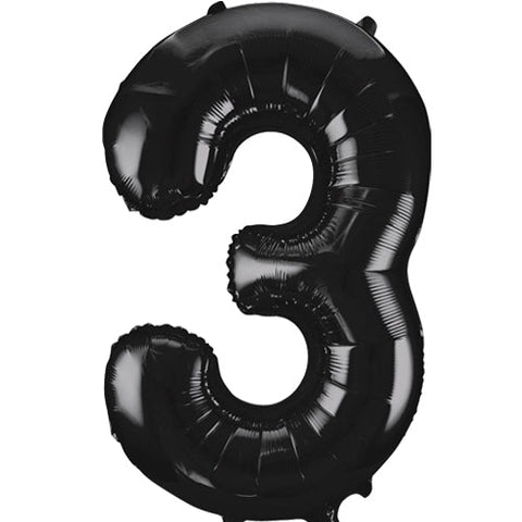 Unique Black Number 3 Foil Balloon (34")