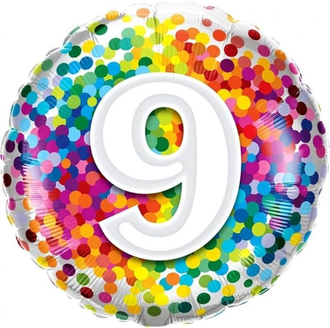 Rainbow Confetti Foil Balloon - Age 9 (18")