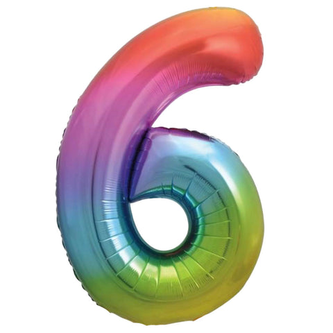 Unique Rainbow Number 6 Foil Balloon (34")