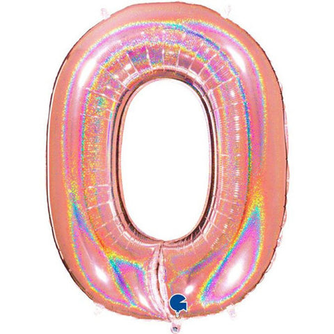 Grabo Holo Glitter Rose Gold Number 0 Foil Balloon (40")