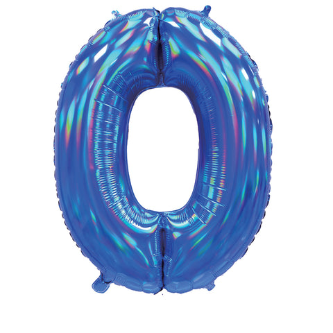 Sensations Iridescent Blue Number 0 Foil Balloon (30")