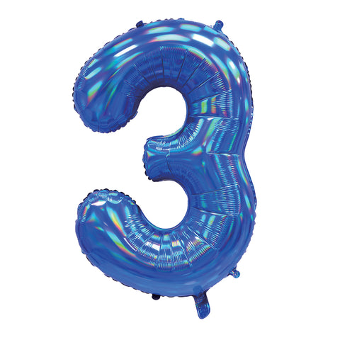 Sensations Iridescent Blue Number 3 Foil Balloon (30")