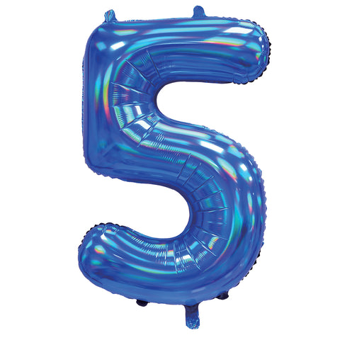 Sensations Iridescent Blue Number 5 Foil Balloon (30")