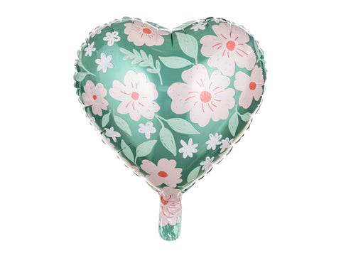 Party Deco Green Heart with Flowers Foil Balloon (18")