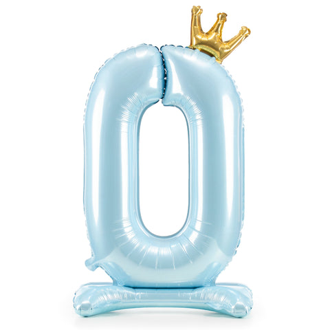 Sky Blue Crown Number 0 Standing Foil Balloon (33”)