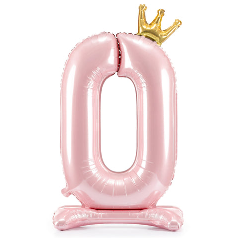 Light Pink Crown Number 0 Standing Foil Balloon (33”)