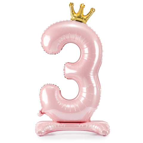 Light Pink Crown Number 3 Standing Foil Balloon (33”)