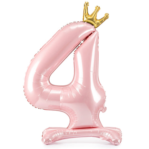 Light Pink Crown Number 4 Standing Foil Balloon (33”)