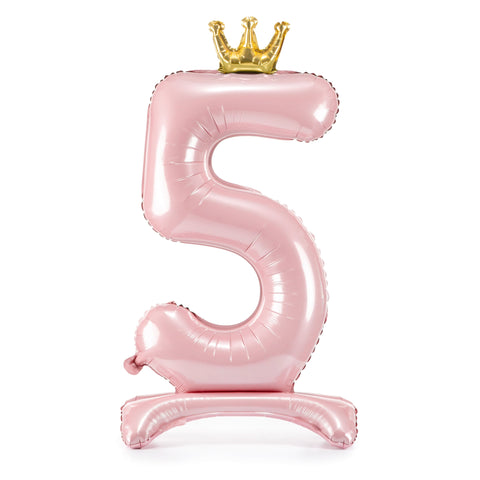 Light Pink Crown Number 5 Standing Foil Balloon (33”)