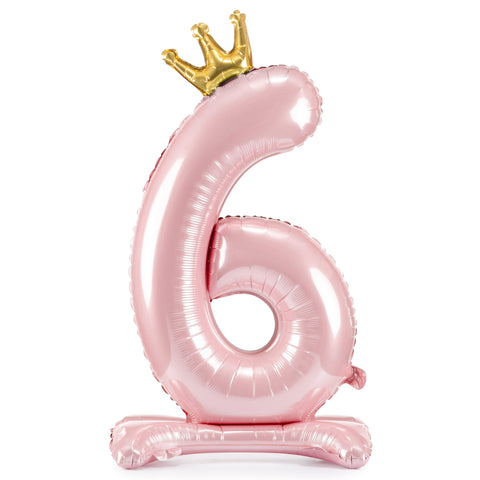 Light Pink Crown Number 6 Standing Foil Balloon (33”)