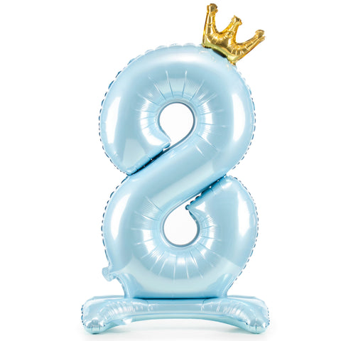 Sky Blue Crown Number 8 Standing Foil Balloon (33”)
