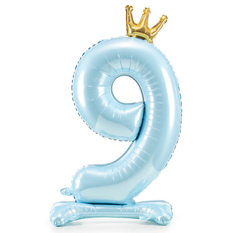 Sky Blue Crown Number 9 Standing Foil Balloon (33”)