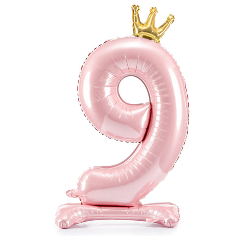 Light Pink Crown Number 9 Standing Foil Balloon (33”)
