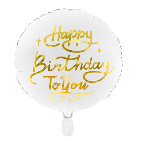 Happy Birthday To You White and Gold Round Foil (14")