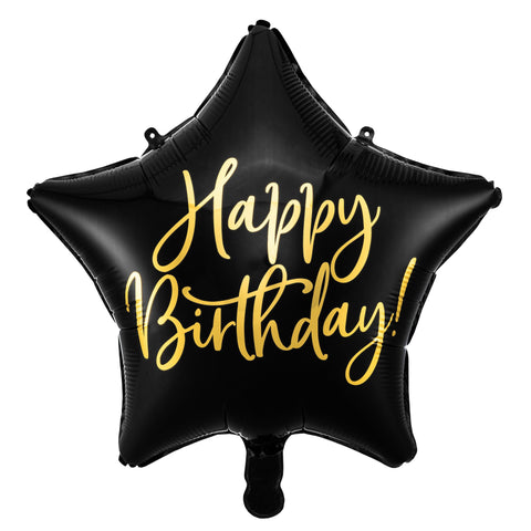Black Star with Gold Happy Birthday Foil Balloon (18")