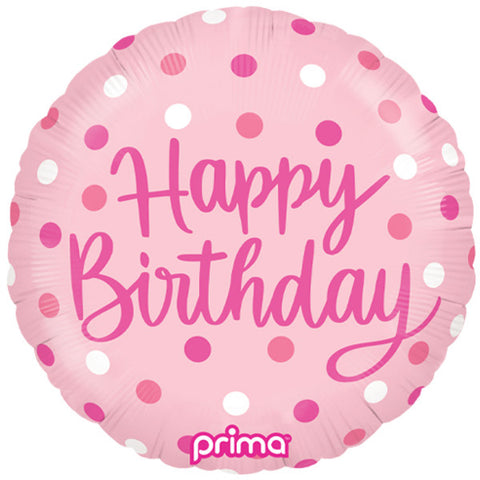 Happy Birthday Pink Dots Foil Balloon (18")