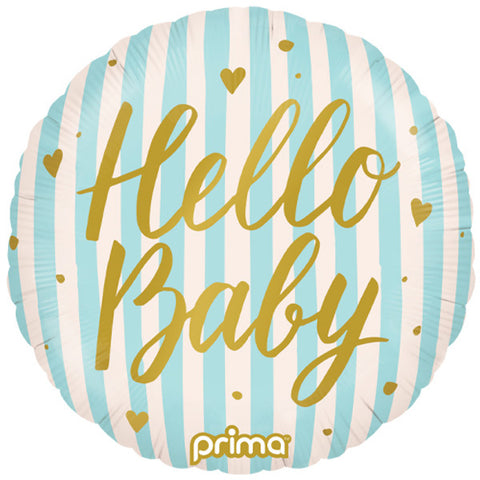 Hello Baby Blue Stripes Foil Balloon (18")