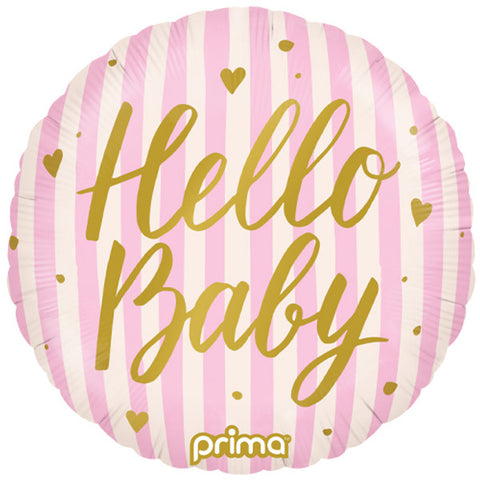 Hello Baby Pink Stripes Foil Balloon (18")