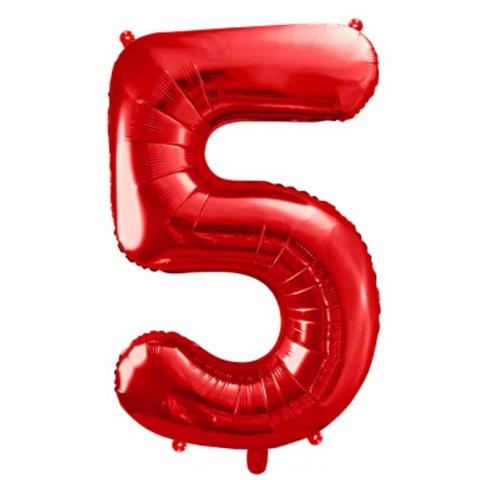 PartyDeco Red Number 5 Foil Balloon (34")
