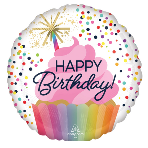 Confetti Sprinkle Cupcake Birthday Foil Balloon (17")