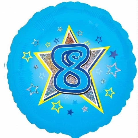 Age 8 Blue Star Foil Balloon (18")