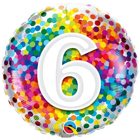 Rainbow Confetti Foil Balloon - Age 6 (18")