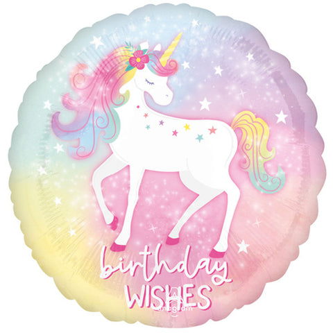 Birthday Wishes Enchanted Unicorn Round Foil (18")