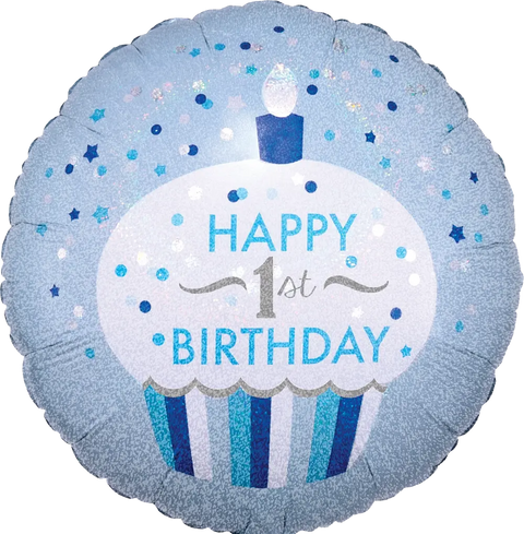 1st Birthday Boy Cupcake Foil Balloon (18")
