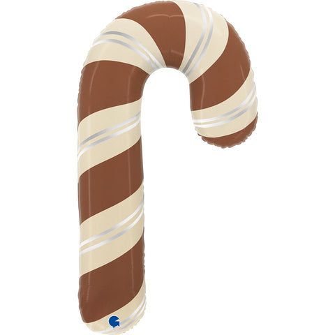 Chocolate Swirl Candy Cane Satin Foil Supershape Balloon (35")