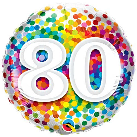 Rainbow Confetti Foil Balloon - Age 80 (18")