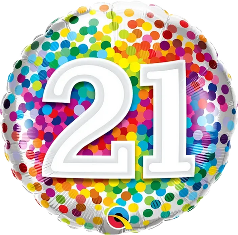 Rainbow Confetti Foil Balloon - Age 21 (18")