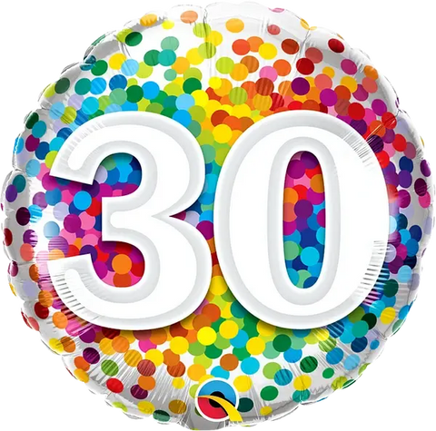 Rainbow Confetti Foil Balloon - Age 30 (18")