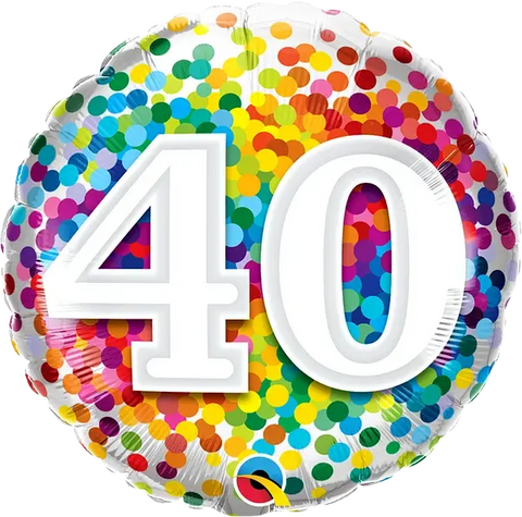 Rainbow Confetti Foil Balloon - Age 40 (18")