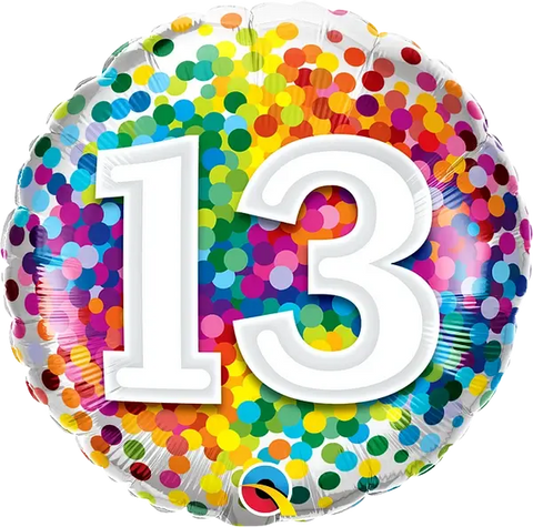 Rainbow Confetti Foil Balloon - Age 13 (18")