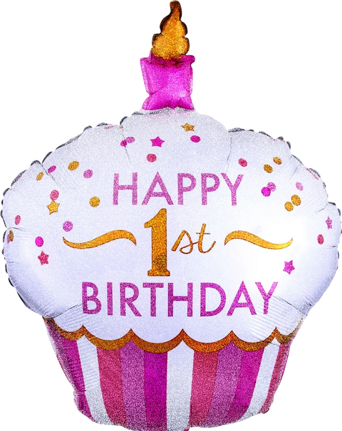 Girl Cupcake Holographic Supershape Foil Balloon (36")