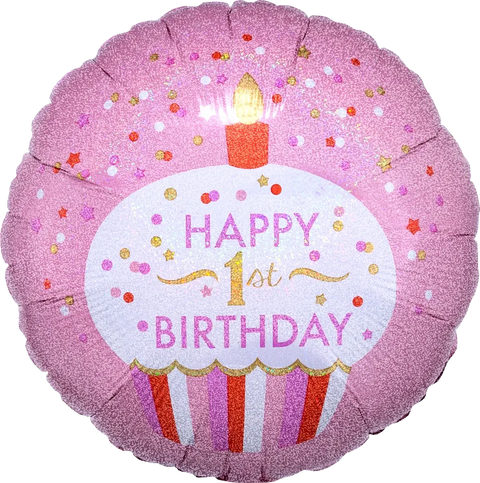 1st Birthday Girl Cupcake Foil Balloon (18")